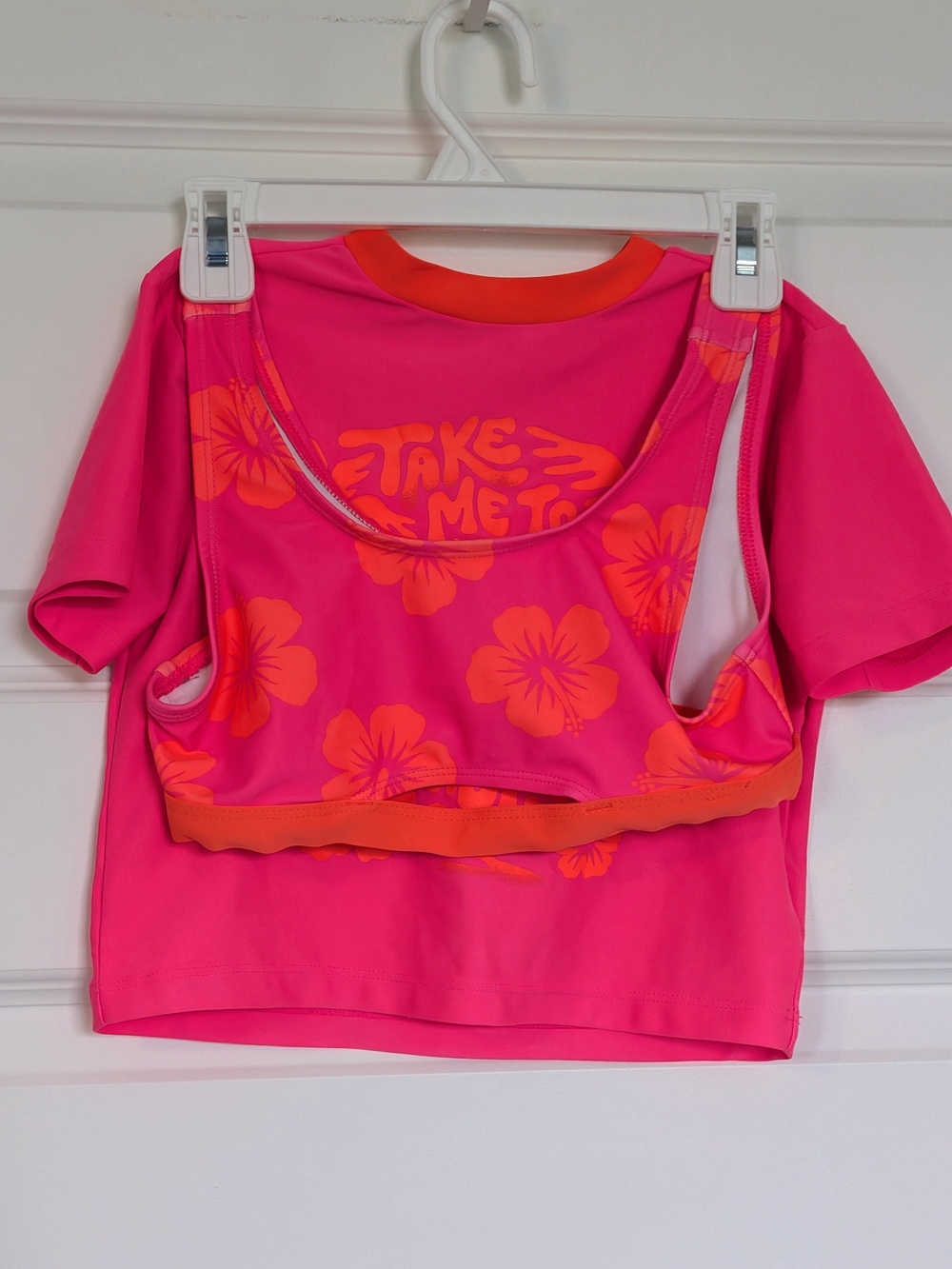 Old Navy Hot Pink and Orange Floral Swim Tee Set